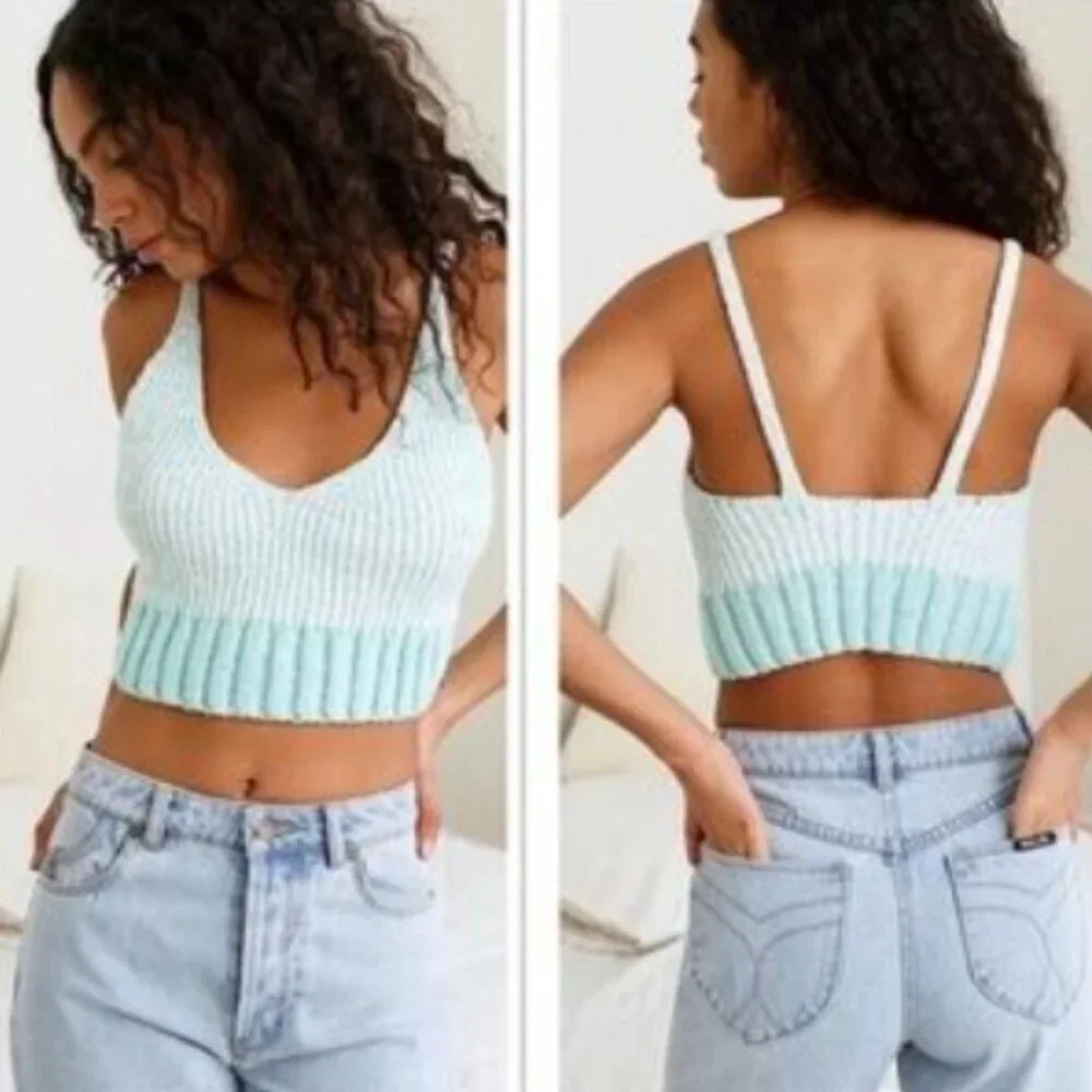 Free People Intimately Here All Day Mint Green Knit Brami Pastel Knit Size Med